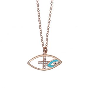 Necklace-silver-925-pink-gold-plated-with-enamel-and-zirconia