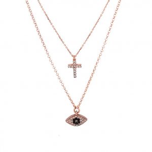 Necklace-in-silver-925-pink-gold-plated-with-white-zirconia-and-black-spinel