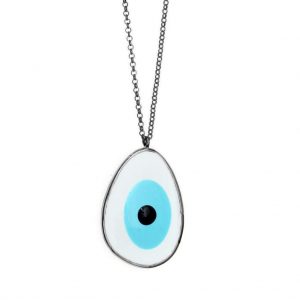Necklace-silver-925-black-rhodium-plated-&-with-enamel-evil-eye