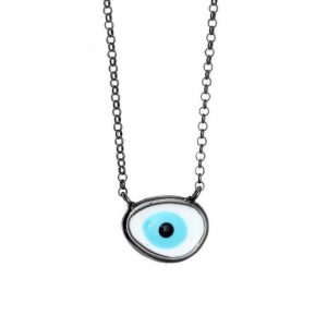 Necklace-silver-925-black-rhodium-plated-&-with-enamel-evil-eye