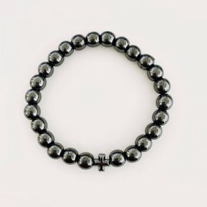 mens cross haematite beads