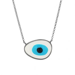 Necklace-silver-925-black-rhodium-plated-&-with-enamel-evil-eye