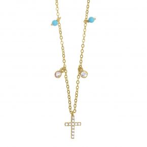 Necklace-silver-925-gold-plated-with-turquoise-&-white-zirconia