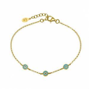 Bracelet-silver-925-yellow-gold-plated-&-with-enamel-evil-eye