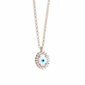 Necklace-silver-925-pink-gold-plated–with-enamel-evil-eye-and-white-zirconia