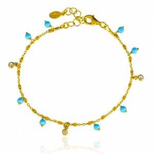 Bracelet-silver-925-yellow-gold-plated-with-turquoise-and-zirconia