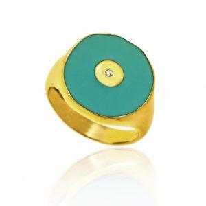 Ring-silver-925-yellow-gold-plated-with-enamel-and-zirconia