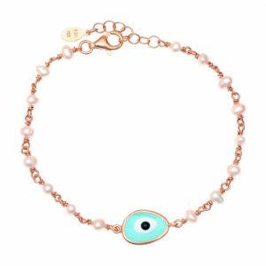 Bracelet-silver-925-pink-gold-plated-with-enamel-evil-eye