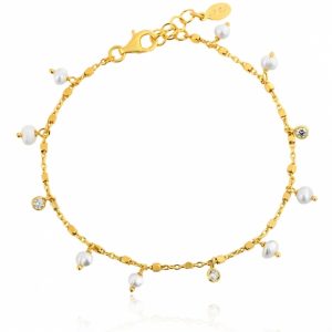 Bracelet-silver-925-yellow-gold-plated-with-fresh-water-pearl-and-zirconia