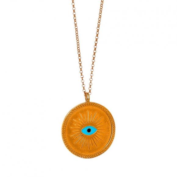 Necklace-silver-925-pink-gold-plated-&-with-enamel-evil-eye