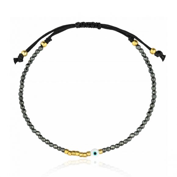 Bracelet-silver-925-yellow-gold-plated-with-hematite-evil-eye-and-cord