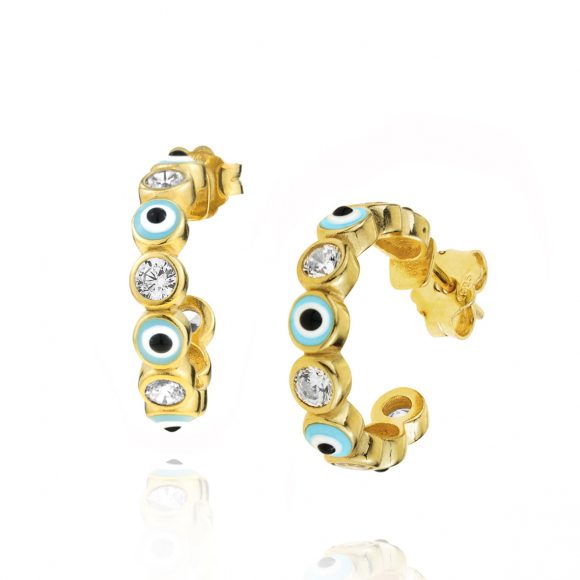 Earing-silver-925-yellow-gold-plated-with-enamel-evil-eye-and-zirconia